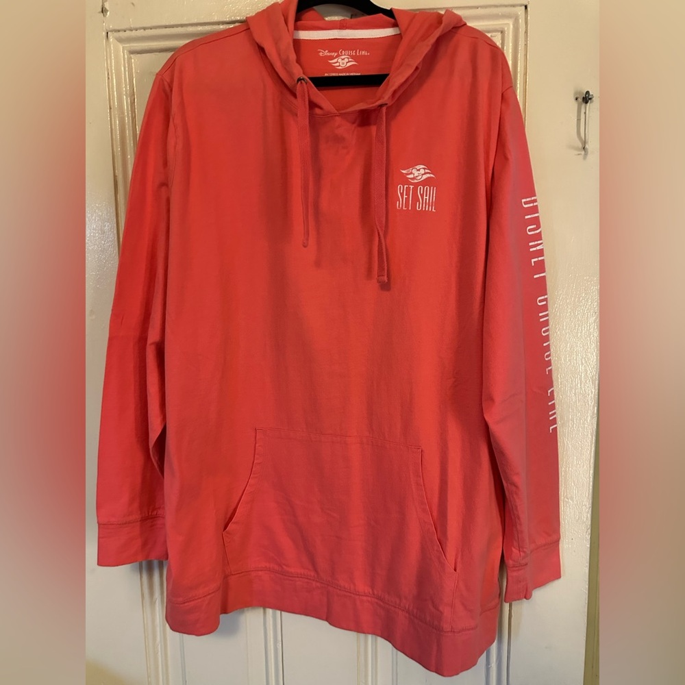 Disney Coral Hooded Pullover with White Logo Disney Cruise line size 3X nwot